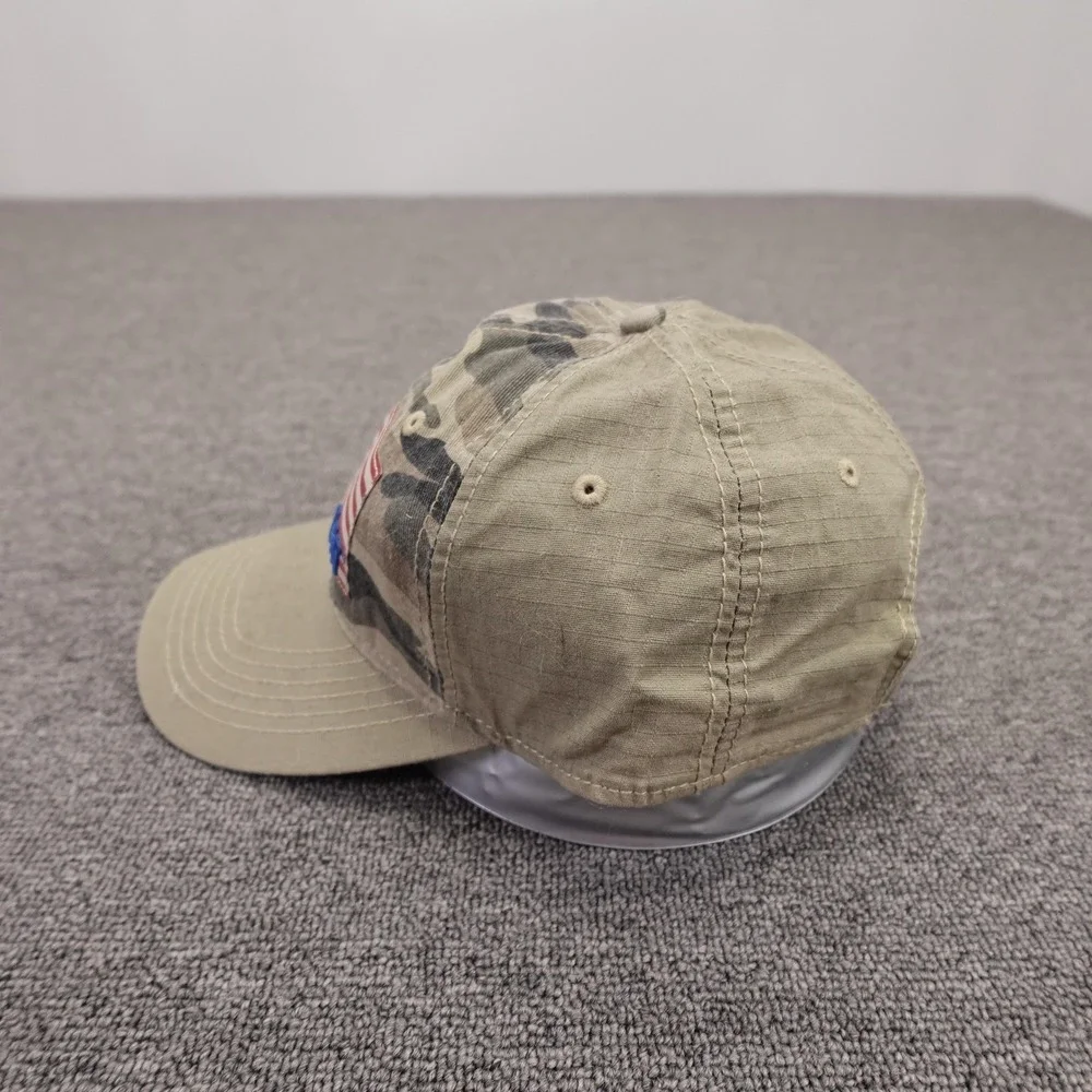 CAT Hat Cap Strap Back Mens One Size Beige Camo USA Flag Patriotic Baseball